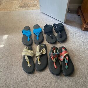 Women’s size 10 Sanuk sandals. All are gently used, like new.